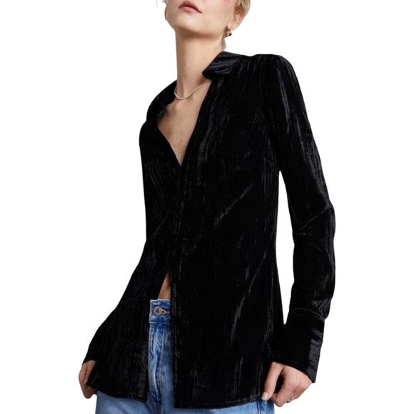 Who What Wear Tops - Who What Wear Kali Crushed Velvet Collared Shirt - Size Medium